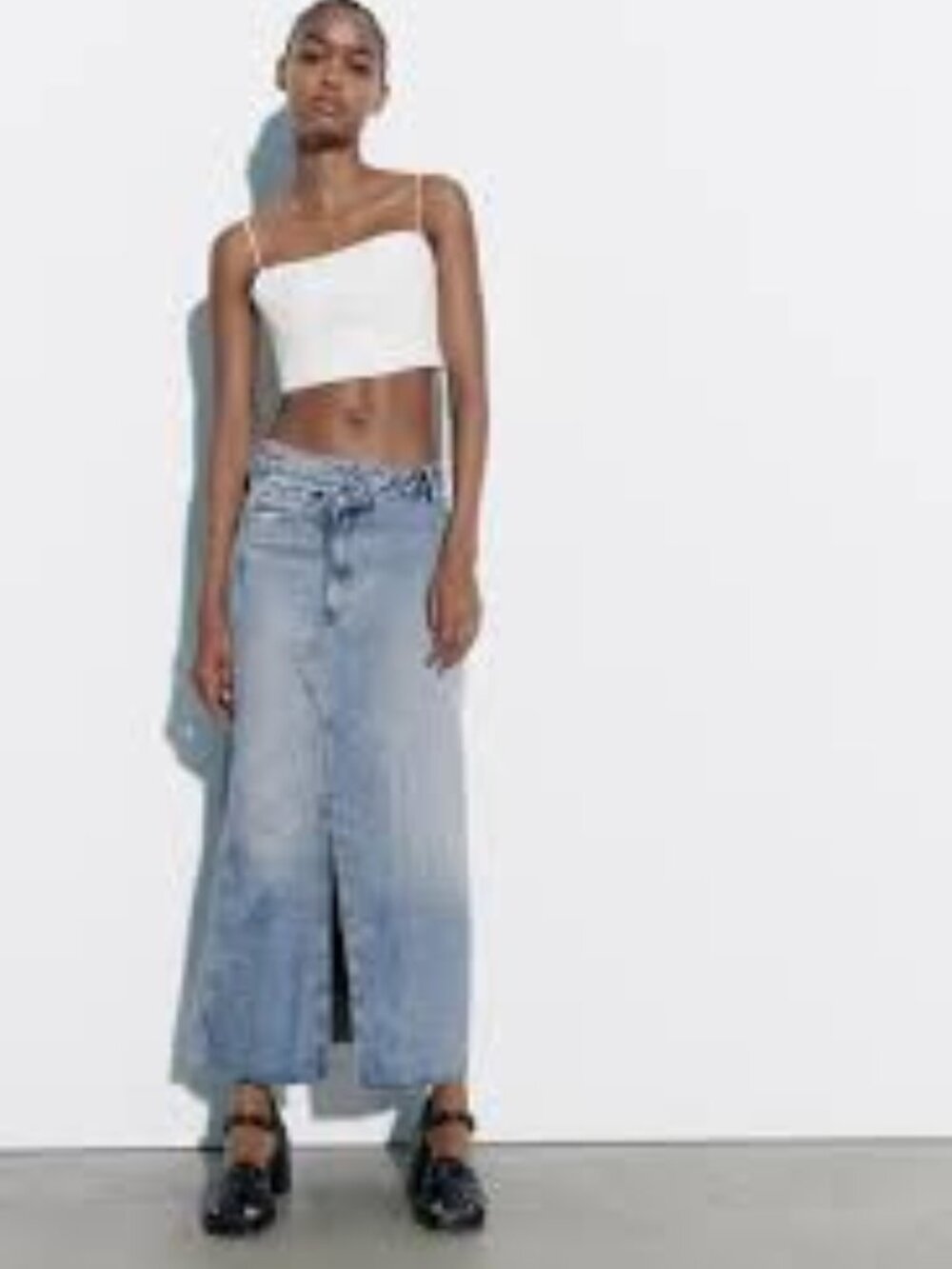 Zara Light Blue Denim Midi Maxi Skirt Asymmetric Fly Raw Hem BRAND NEW NWT XXL - Picture 2 of 15